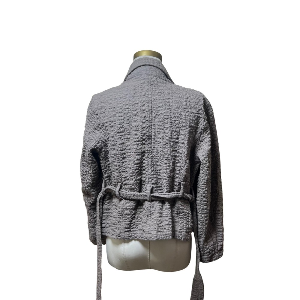 Free People Grey Textured Wrap Jacket‎ Tie Waist Blazer Small Charcoal - Picture 9 of 9